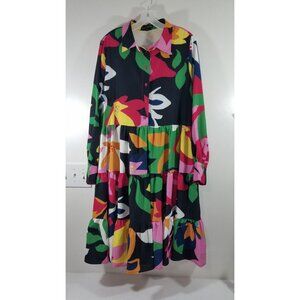 Buxom Couture Floral Long Sleeve Tiered Dress Size 1X with Pockets Spandex